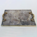 Smoky quartz agate serving tray with brass handles product image 1