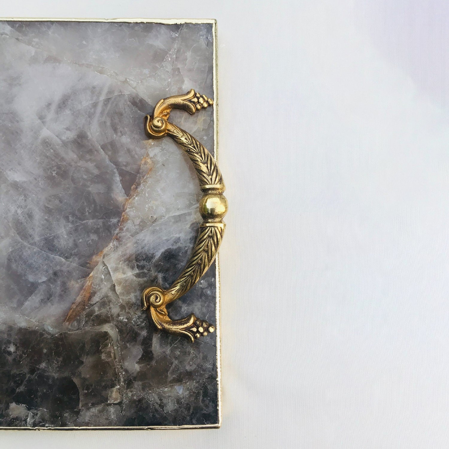 Smoky quartz agate serving tray with brass handles product image 2