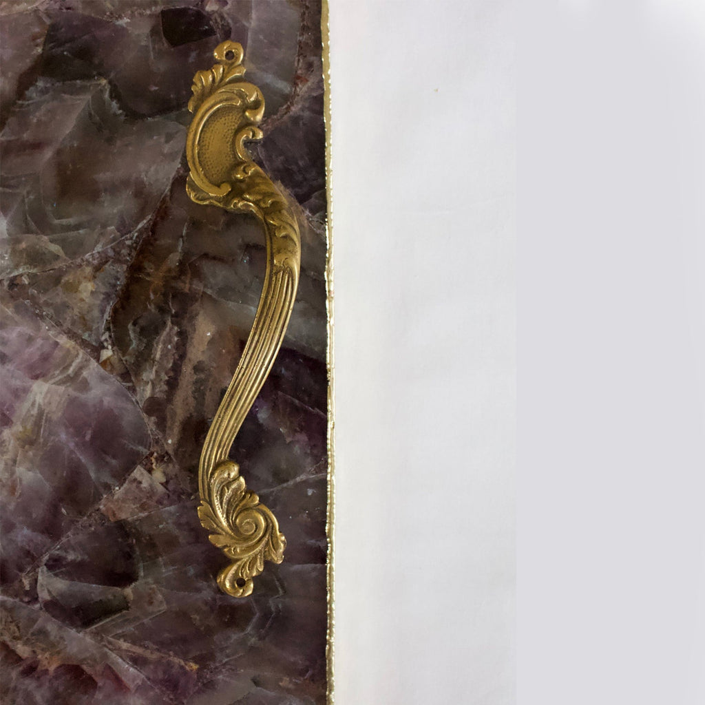 Square amethyst agate serving tray with brass handles product image 1