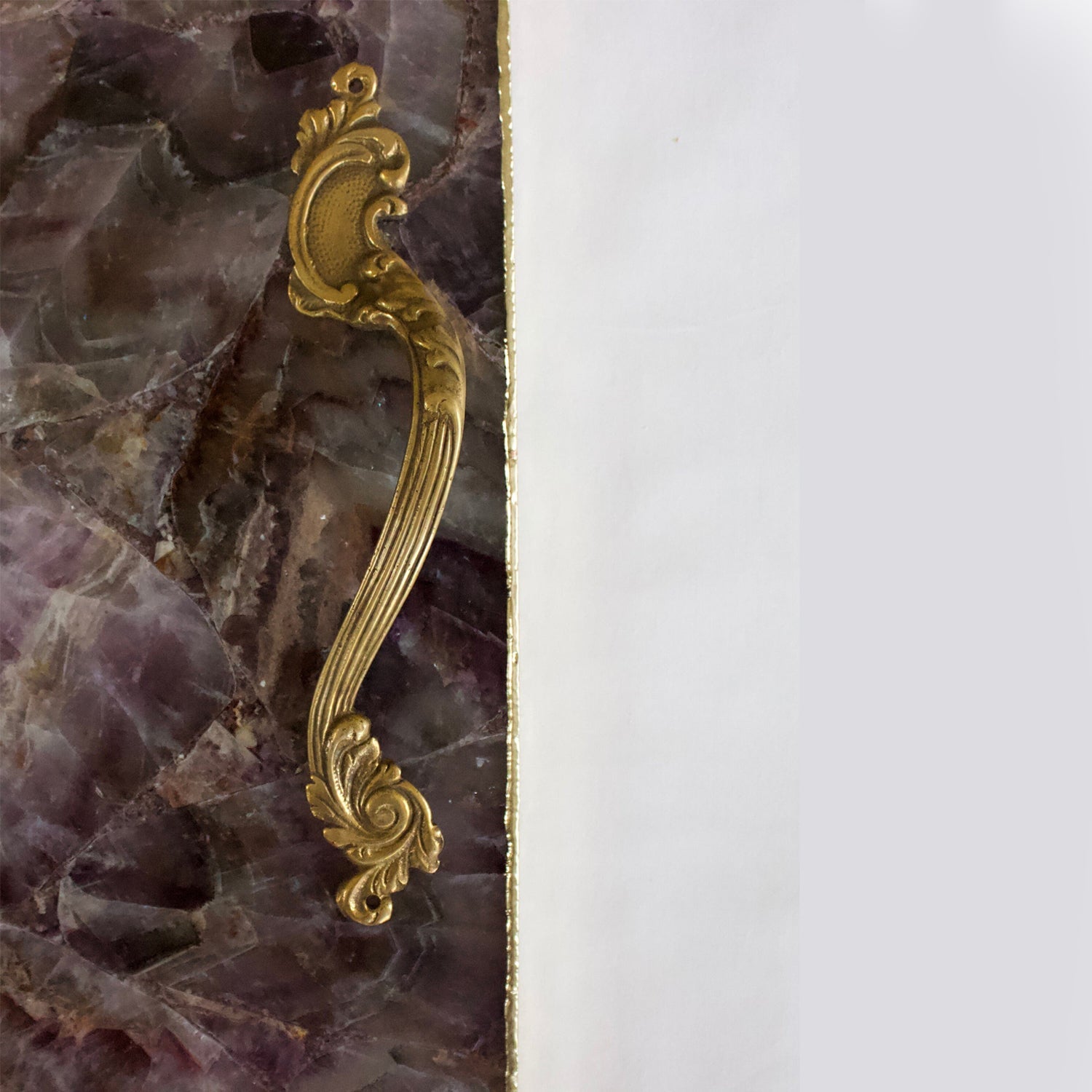 Square amethyst agate serving tray with brass handles product image 1