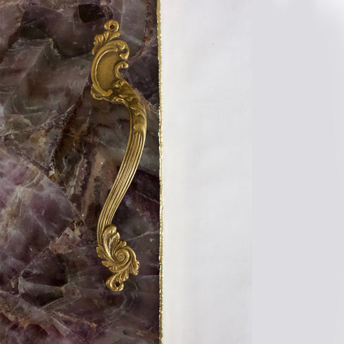 Square amethyst agate serving tray with brass handles product image 1