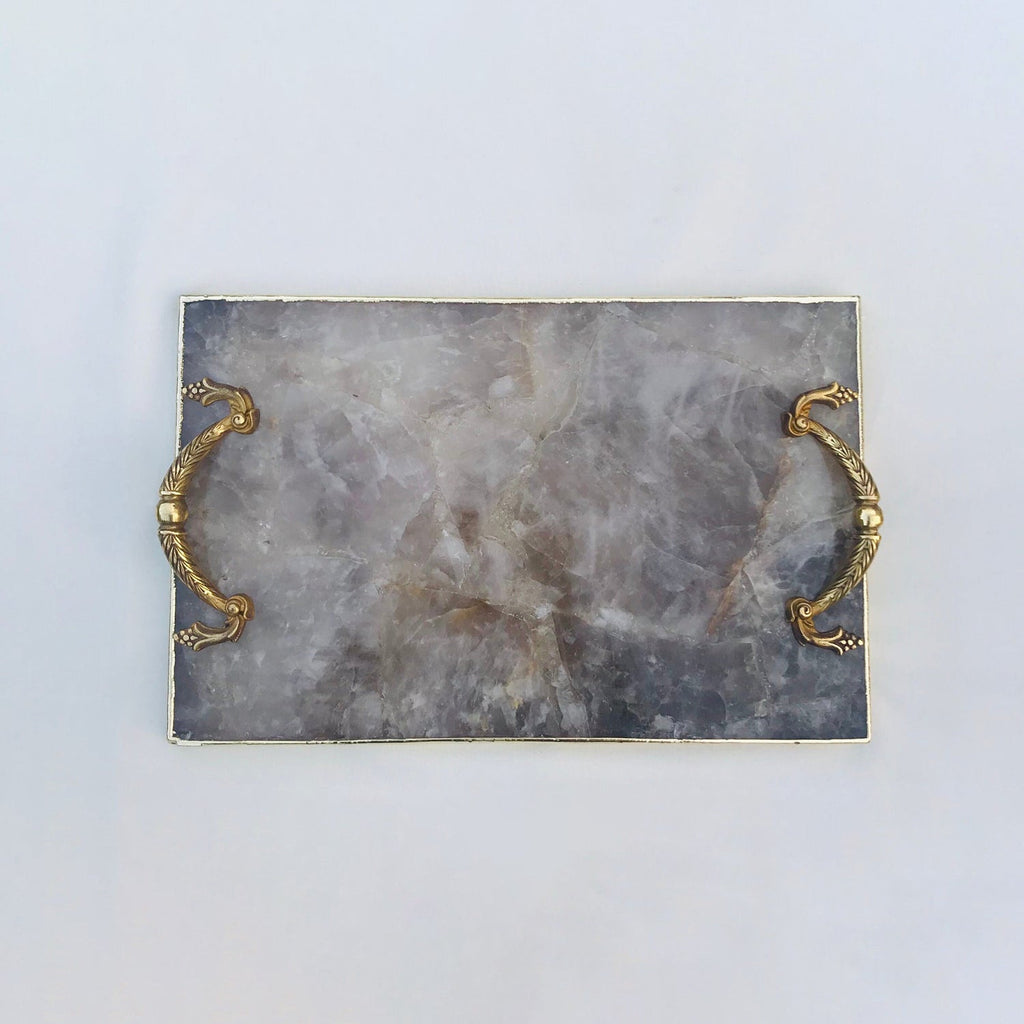 Smoky quartz agate serving tray with brass handles product image 3