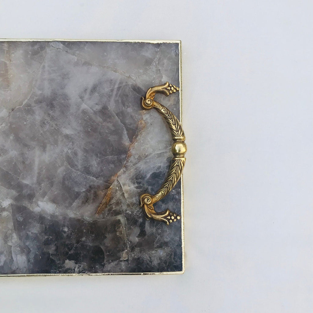 Smoky quartz agate serving tray with brass handles product image 4