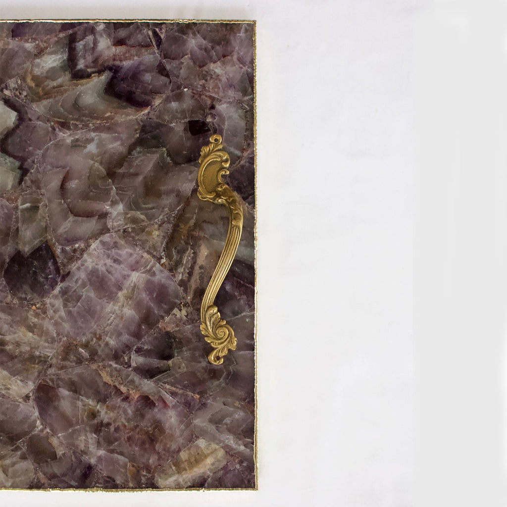 Square amethyst agate serving tray with brass handles product image 2
