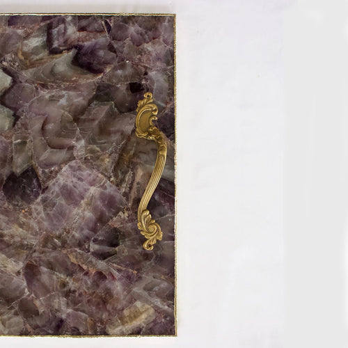 Square amethyst agate serving tray with brass handles product image 2