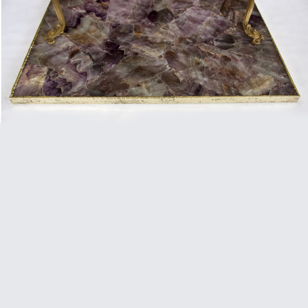 Square amethyst agate serving tray with brass handles product image 3