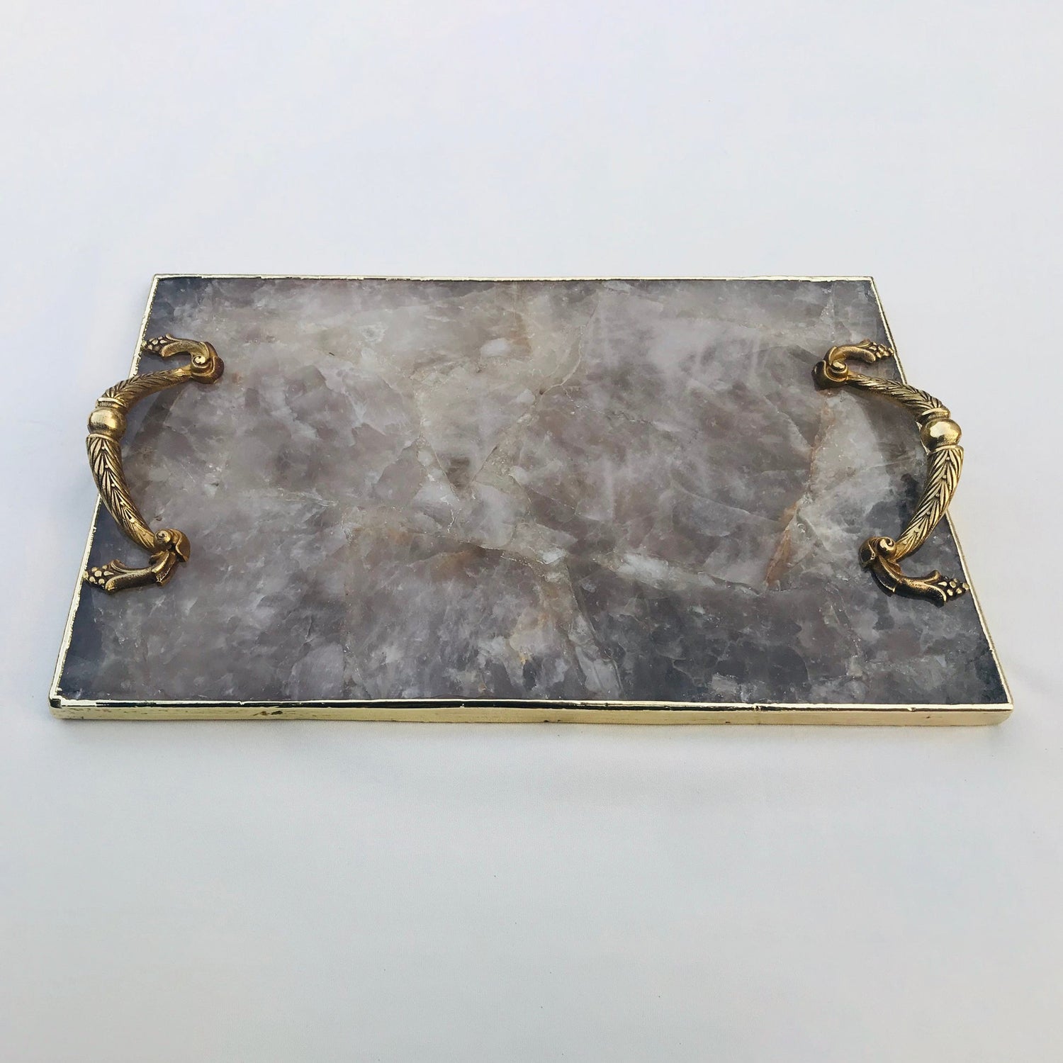 Smoky quartz agate serving tray with brass handles product image 5