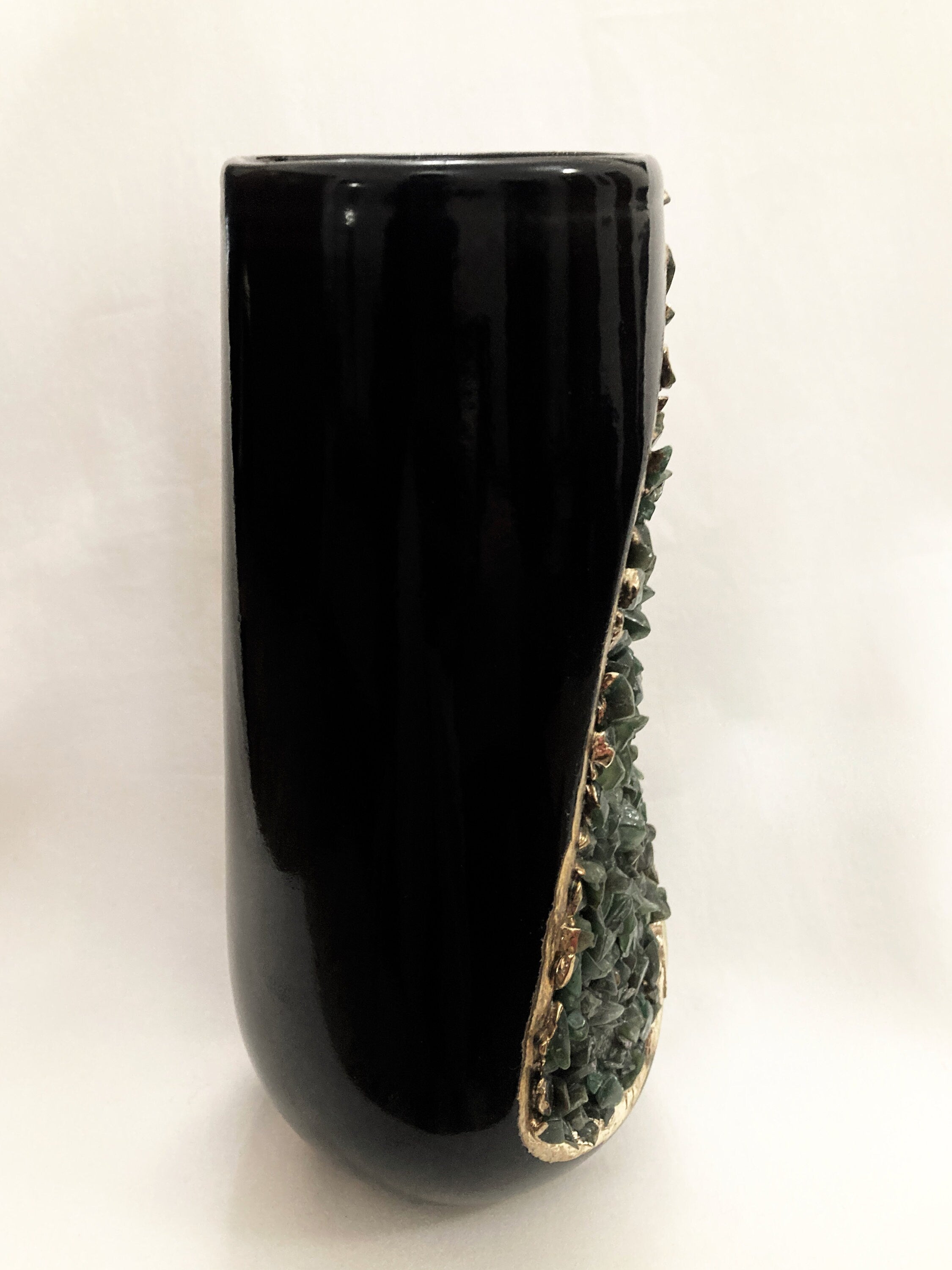 Set of two black ceramic vases with agate crystals product image 7