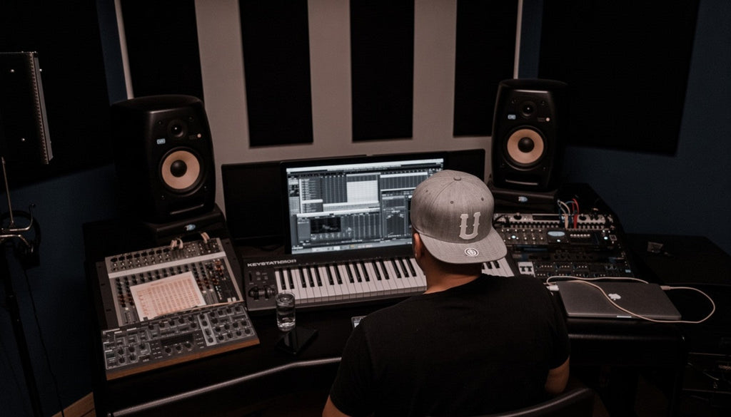 Music producer working at professional production workstation in Johannesburg