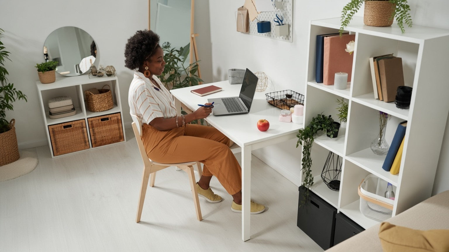 Professional home marketing workspace with laptop