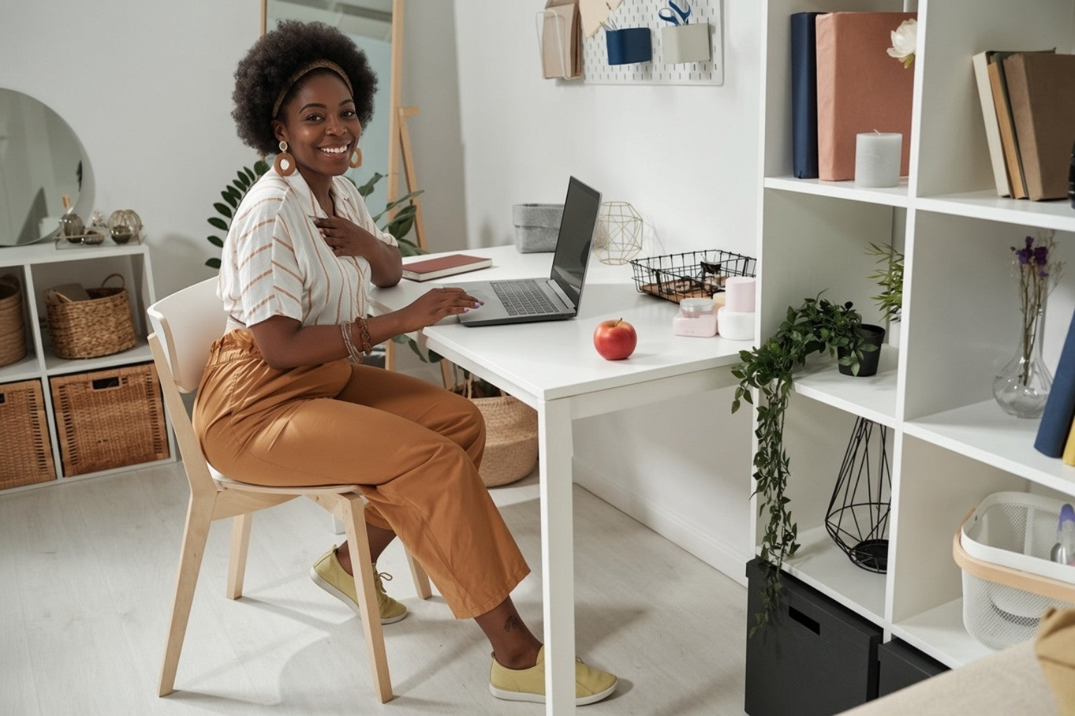 Professional home marketing workspace with laptop