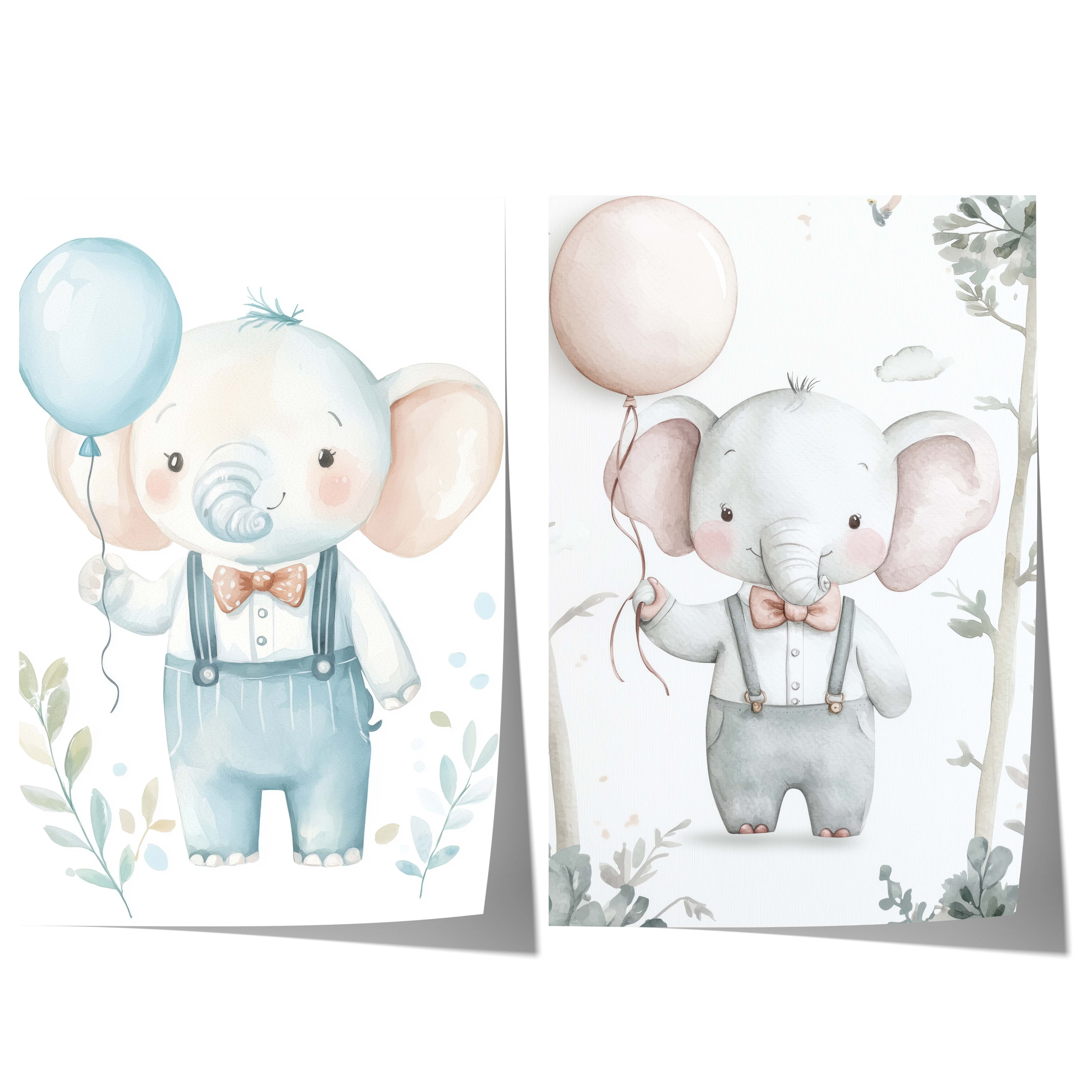 Watercolor elephant nursery print baby room wall art product image 1