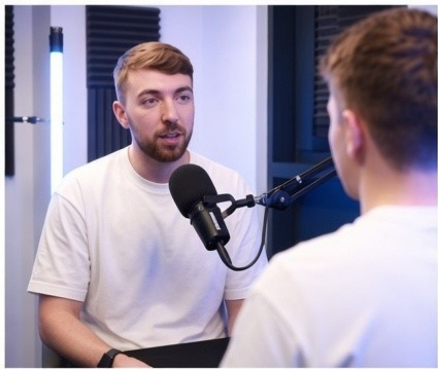 Two-person podcast recording setup in Johannesburg studio